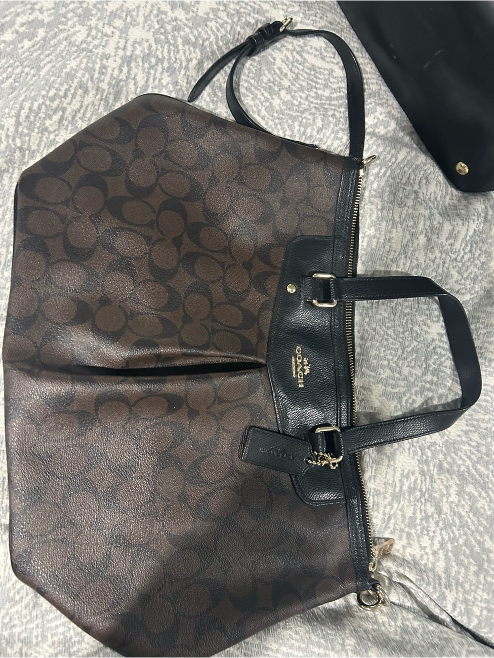 Coach Brown & Black Signature Canvas Tote
